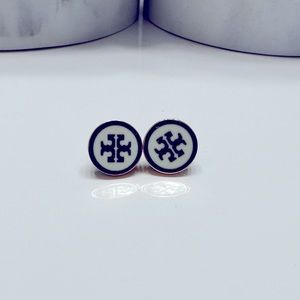 Tory Burch White and Gold Stud Earrings.